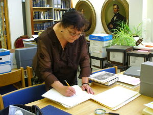 Shelley Dziedzic researching Emma at Wheaton;