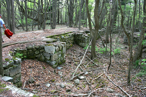 The foundation and the turret wall for one of the large bay windows, which graced the front of the house.