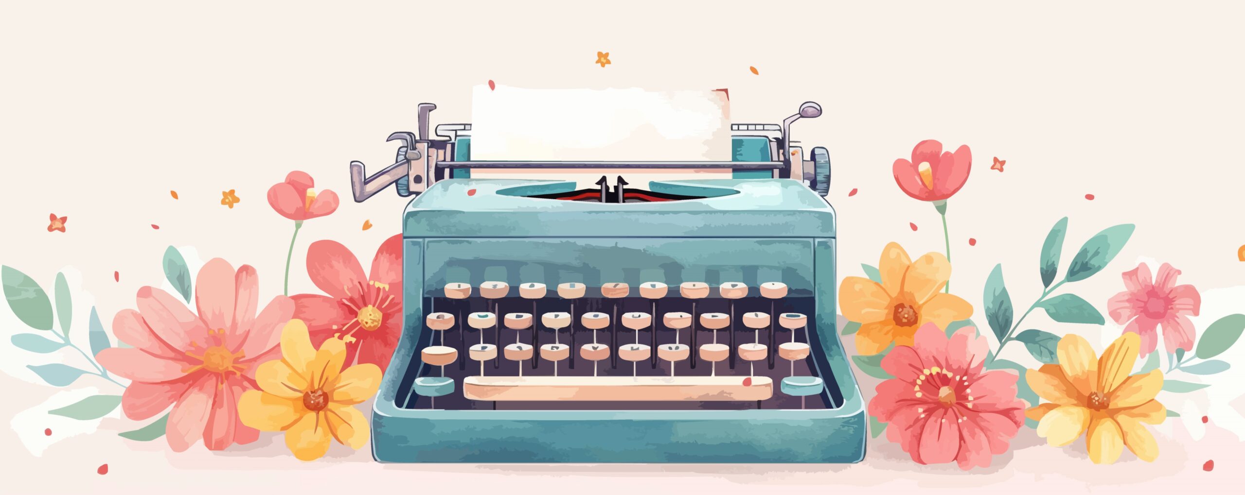 Typewriter with flowers illustration.