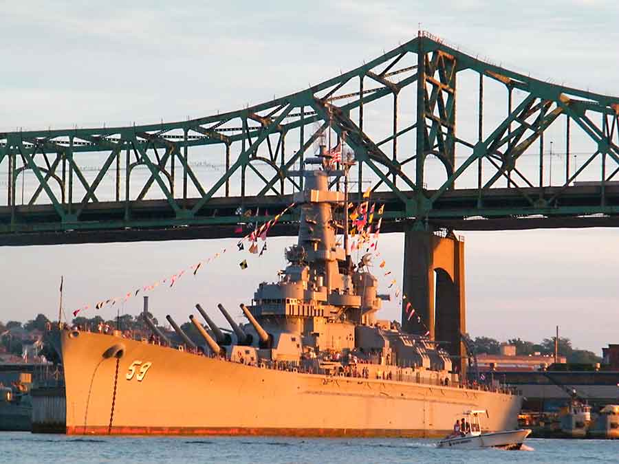 The Battleship Massachusetts at Battleship Cove in Fall River, Massachusetts.
