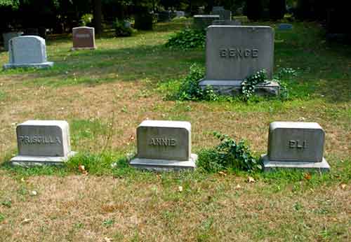 Eli Bence and family plots at Riverside Cemetery in Fairhaven, Massachusetts.