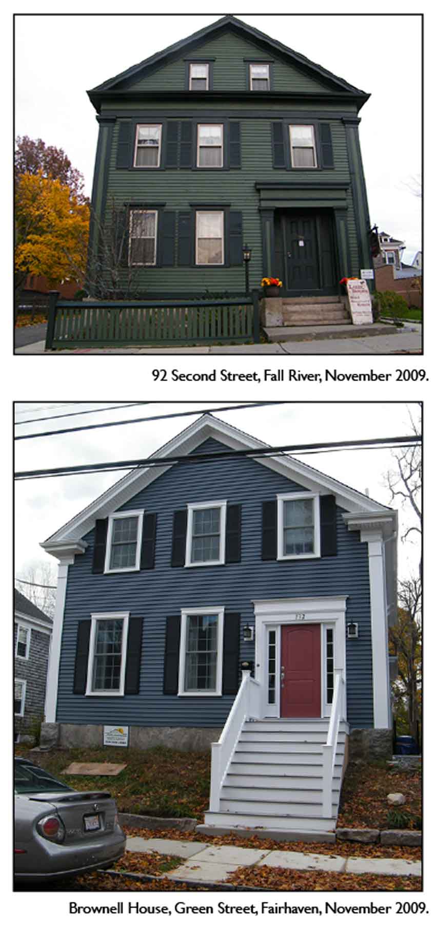 Second Street and Green Street houses.