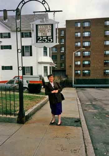 Shelley Dziedzic in front of Lizzie’s Third Street Inn, 255 Third Street, Fall River, Massachusetts.