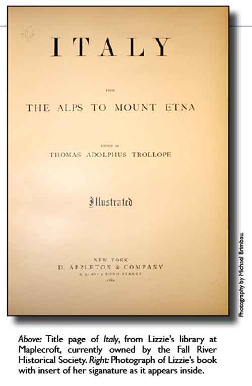 Title page from Italy guide book belonging to Lizzie Borden.