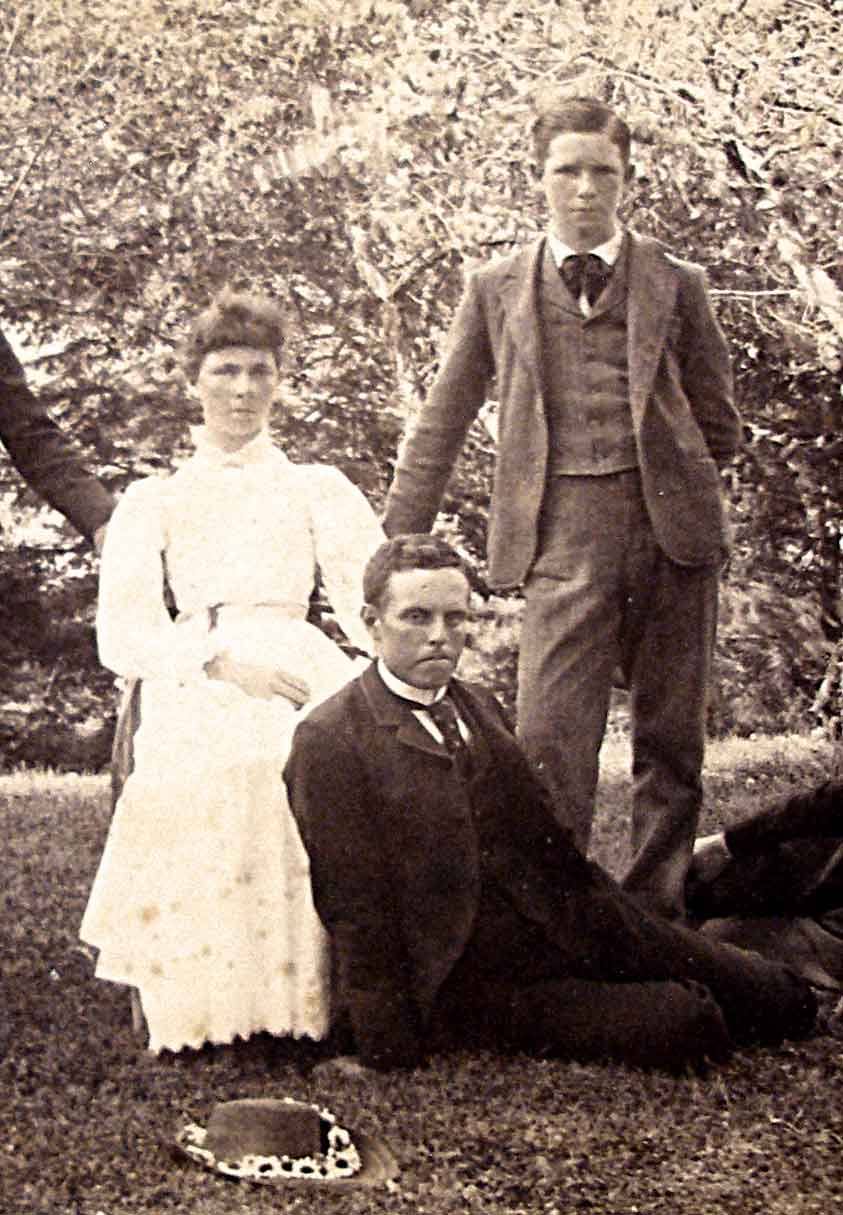 Annie E. and William M. Morse, with Orrin Gardner on ground in front. Photo was probably taken in July of 1892 at Gardner’s home, Riverby, in Touisset, Massachusetts. It was to see Annie and William that John Morse visited his cousin Lydia Mason Emery at #4 Weybosset Street on August 4, 1892. Annie is 19, William is 16, and Orrin is 25 years of age at the time of this image.