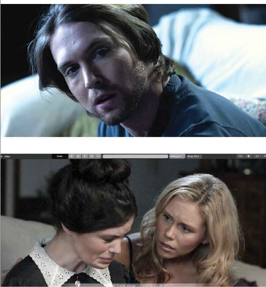 Top: Leif Holt as “Jason,” from the film Lizzie.Bottom: Cindy Baer as Lizzie Borden (left) and Amanda Baker as Lizzie Allen (right).