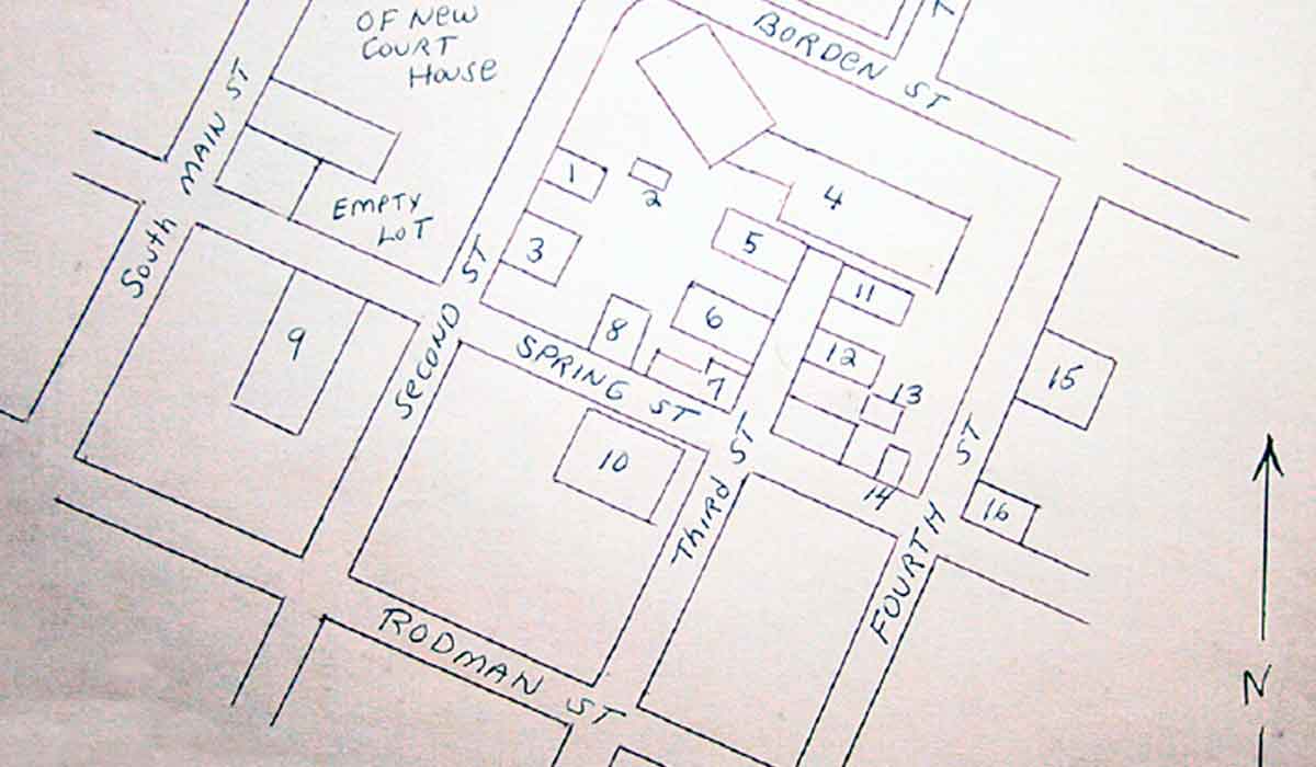Map of the area around Second Street.
