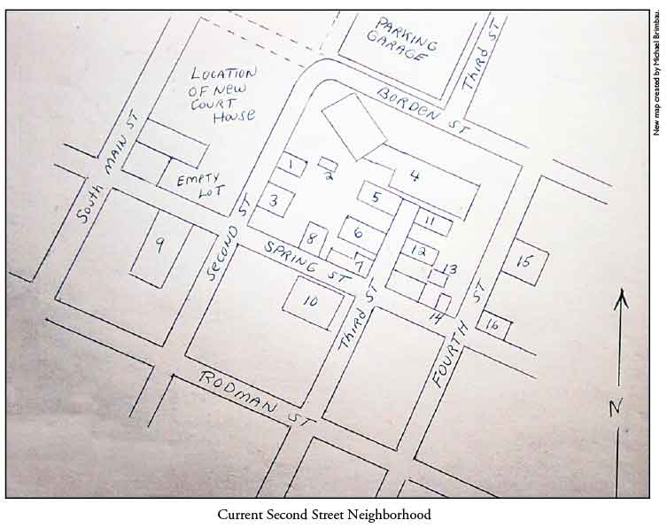 Map of the area around Second Street.