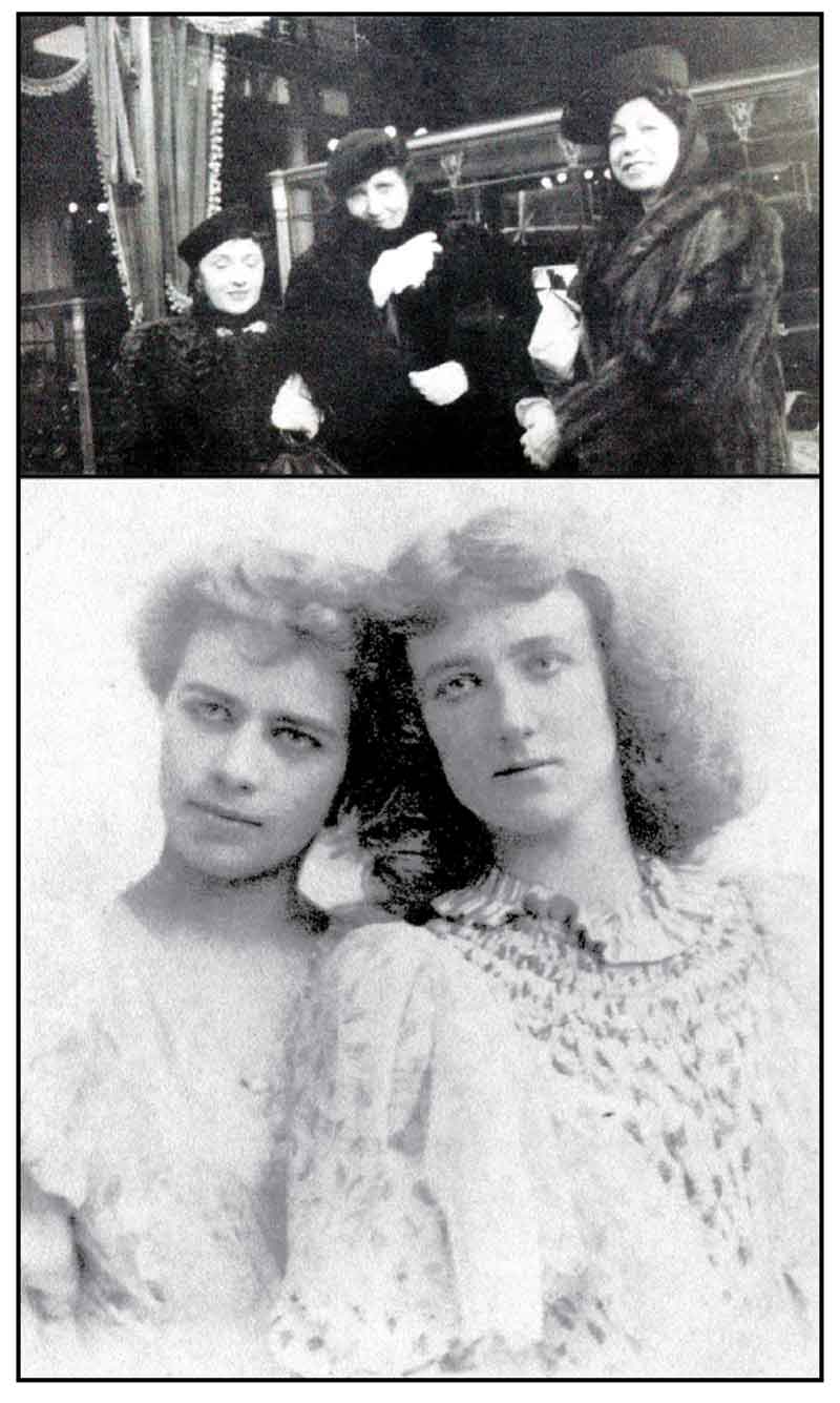 Top: Nance O’Neil (center) flanked by her companion, Julia Duncan (left) and friend ‘Simone’ (right). From the private collection of Marie Cruzzetti-Lintz. Bottom: Lilian (left) and Gertrude (right) Lamson, circa 1890. Nance is about sixteen years old. From the private collection of Marie Cruzzetti-Lintz. Both images are published here for the first time.