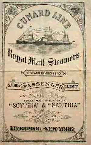 Cunard Line advertisement for Scythia and Parthia.