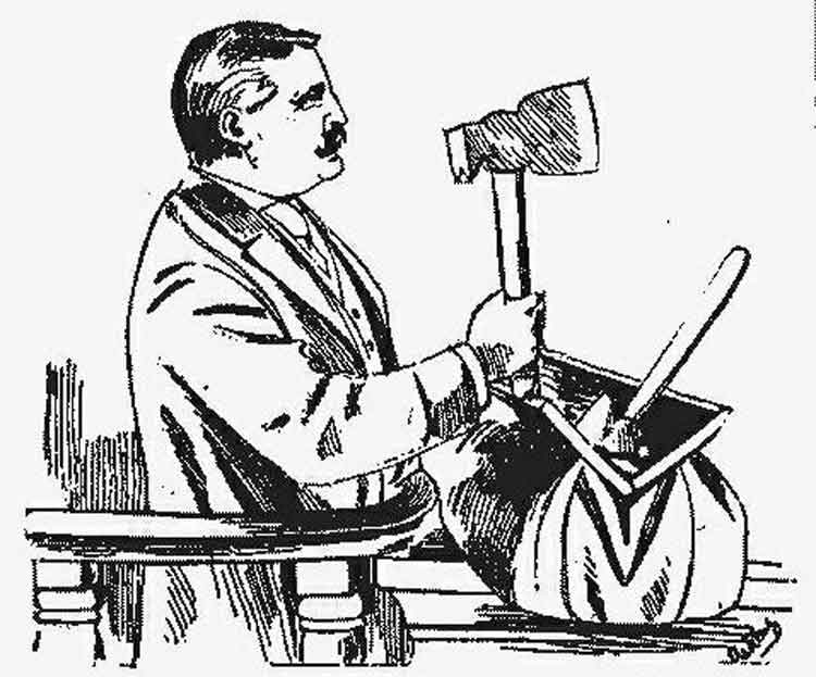 Professor Wood—”No sir; there is no blood on the hatchet.” New Bedford Evening Standard, 31 August, 1893