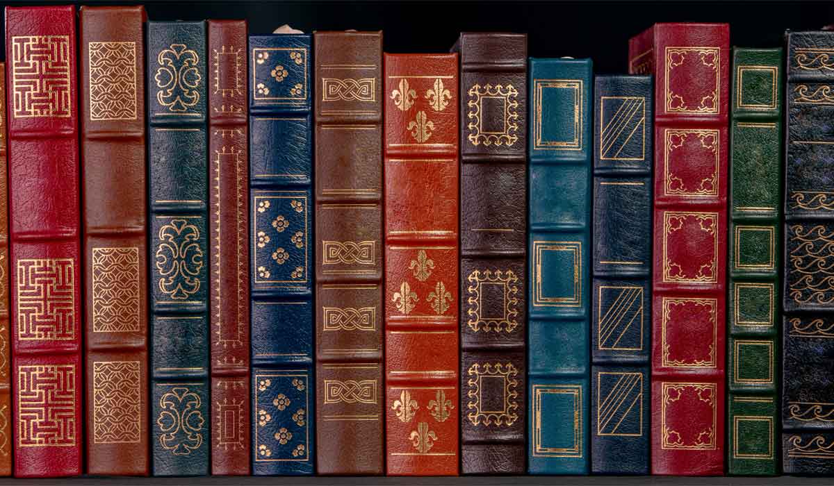 Antique books in a row.