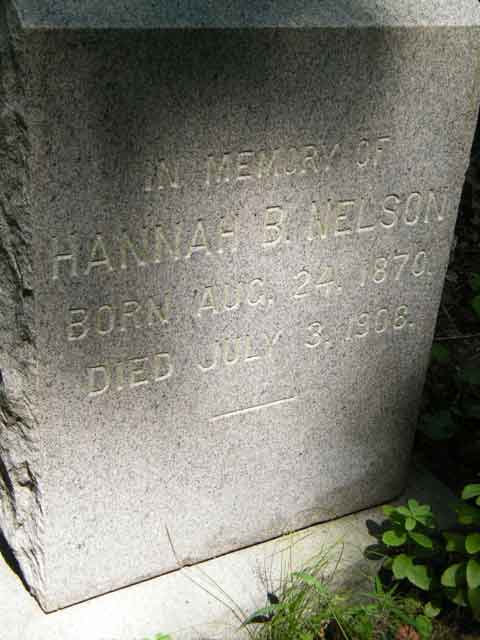 Hannah Nelson grave at the Ancient Riverside Cemetery in Rhode Island.