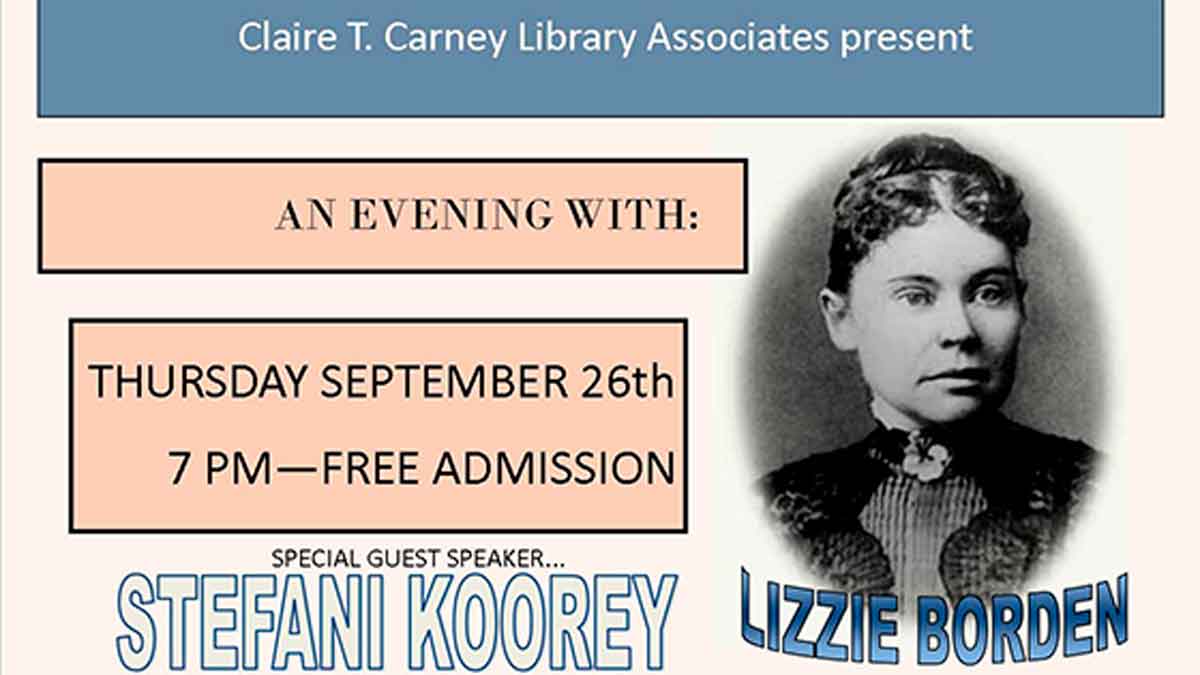 Flyer for Lizzie Borden talk at the Marine Museum in Fall River.