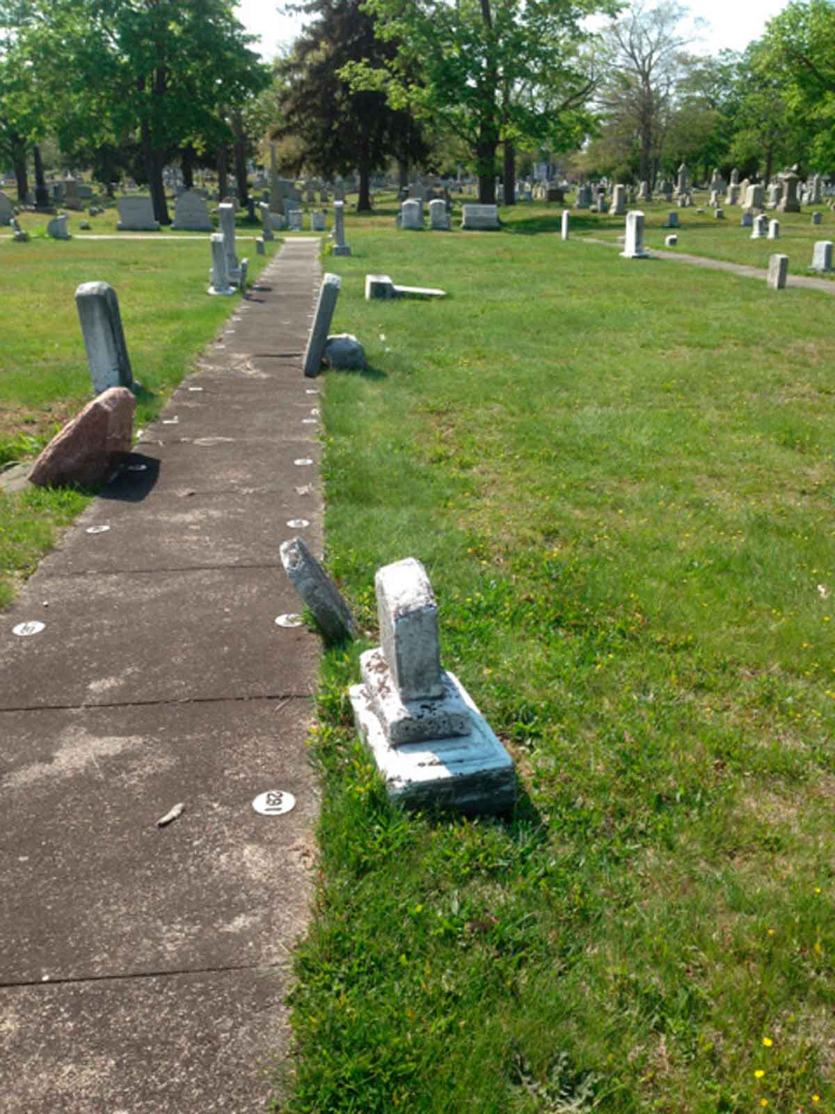 Oak Grove Cemetery vandalism in May of 2014.