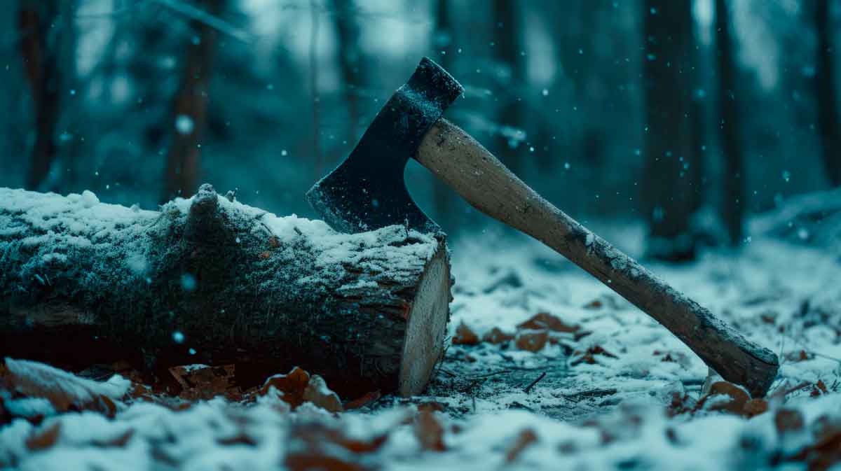 Axe in the snow.