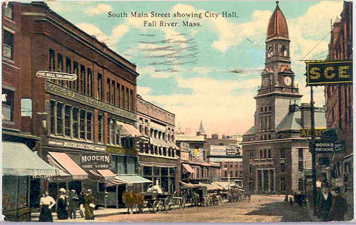South Main Street, Fall River, postcard, showing City Hall.