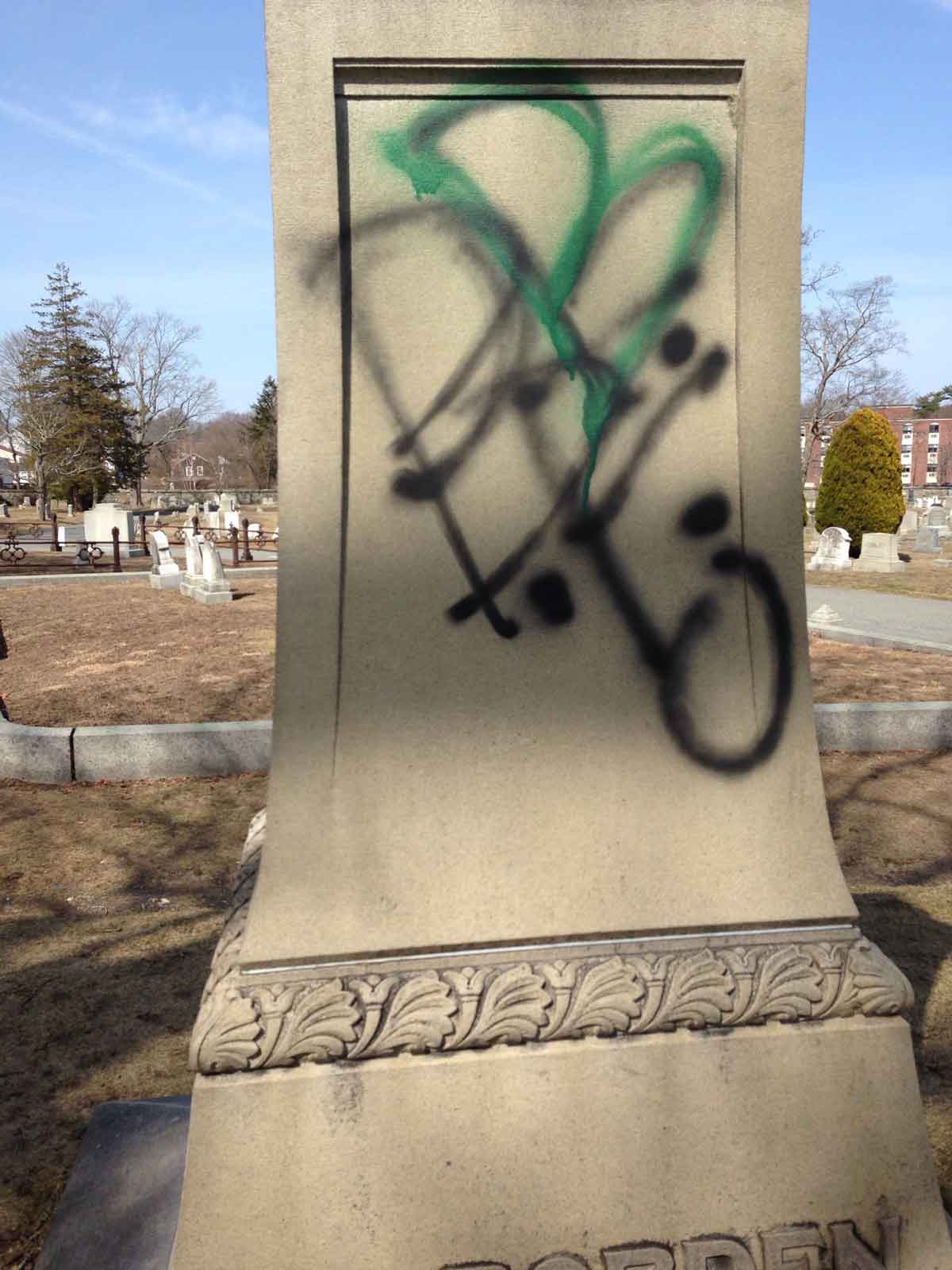 Borden monument defaced, photo by Sue Vikery.
