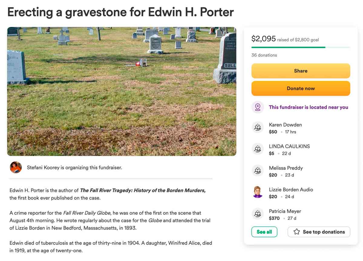 Edwin Porter's grave fundraising goals.
